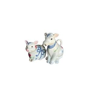 Lenox Poppies on Blue Cow Creamer + Pig Sugar Pot Barnyard Bundle